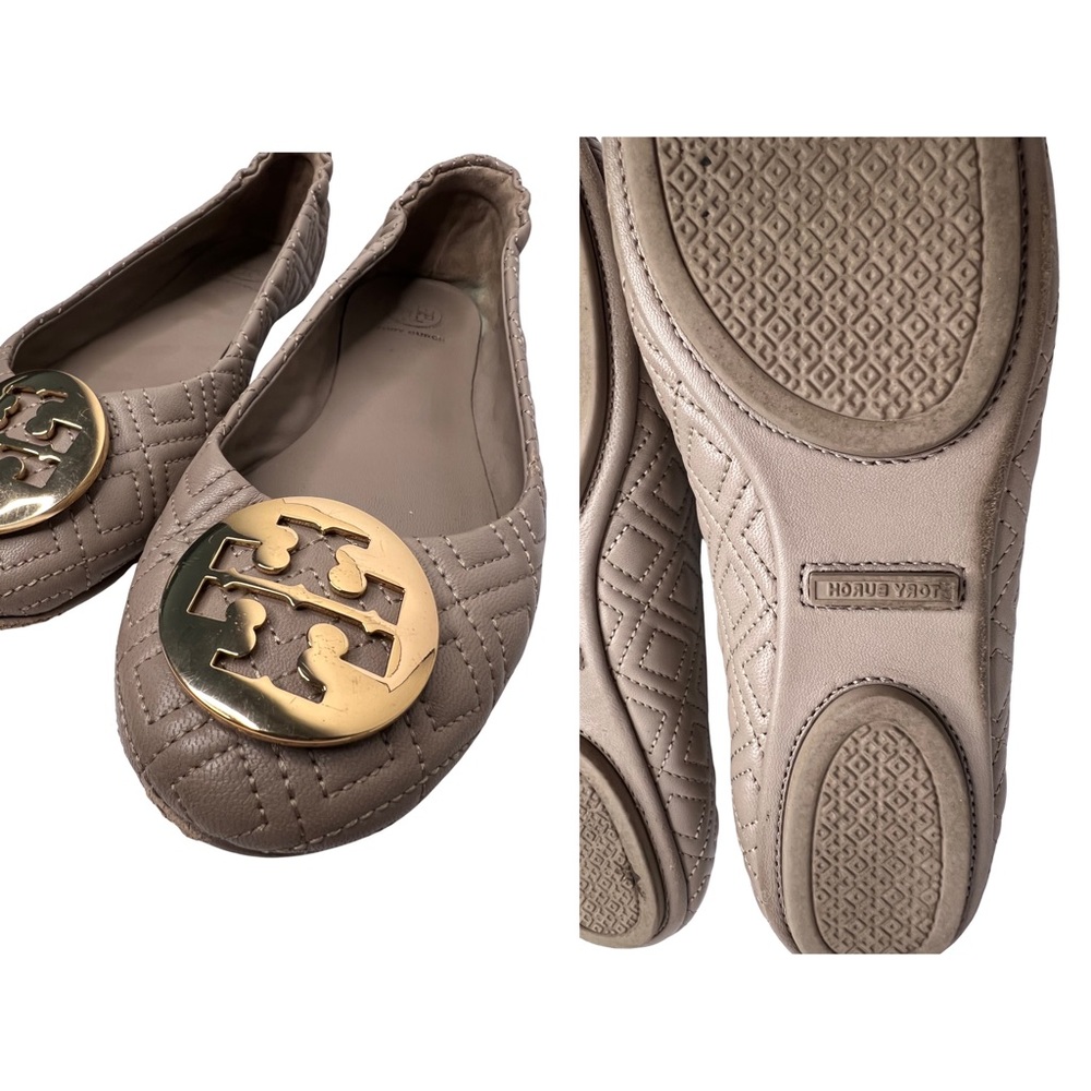Tory Burch Quilted Flats with Gold Logo - Picture 3 of 3